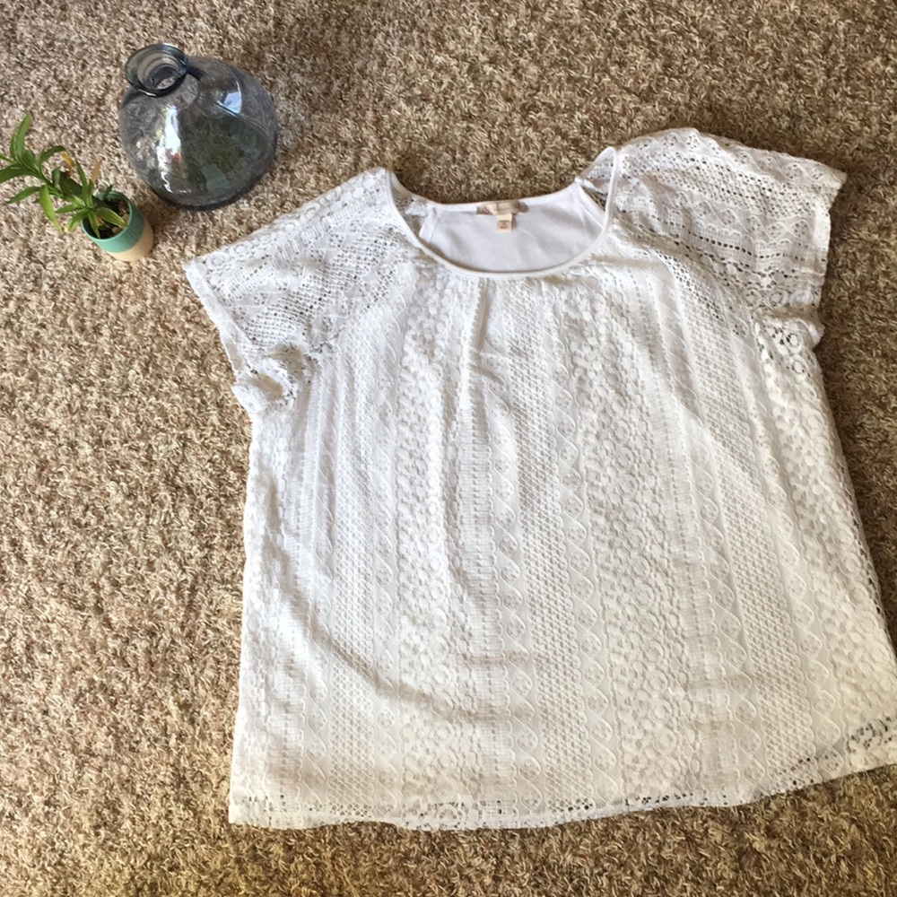 dressbarn | 2X White Short Sleeve Top of Lace
